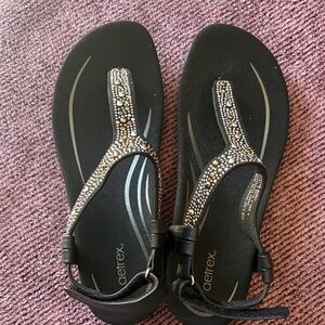 Aetrex Black and Silver Embellished Sandals
